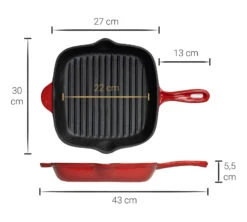 Blackwell Grillpan - Gietijzer - Rood - 27 X 27 Cm - Zonder Anti-aanbaklaag -Keukenbenodigdheden Winkel Asset 35@2x 80