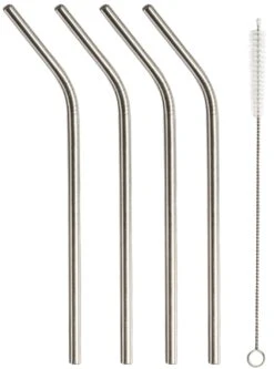 Sareva Herbruikbare Rietjes - Met Borstel - RVS - Gebogen - 4 Stuks -Keukenbenodigdheden Winkel Sareva Rietjes gebogen RVS