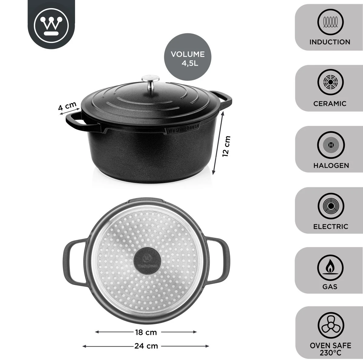 Westinghouse Braadpan Performance - Blissful Black - ø 28 Cm / 6.7 Liter 7 Westinghouse Braadpan Performance - Blissful Black - ø 28 Cm / 6.7 Liter - Afbeelding 5