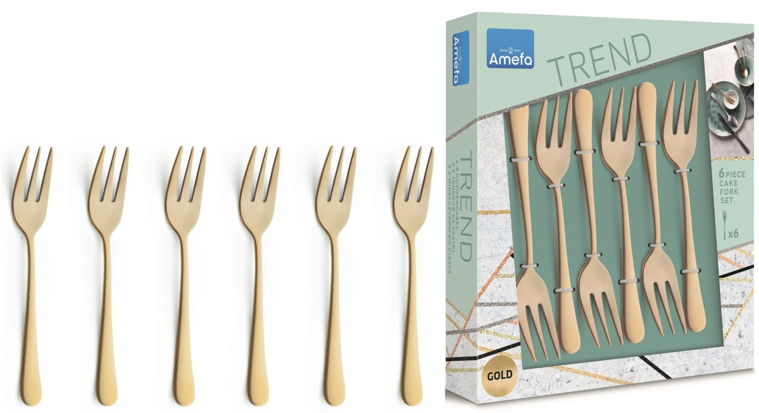 Amefa Gebaksvorkjes Austin - Vintage Goud - 6 Stuks 3 Amefa Gebaksvorkjes Austin - Vintage Goud - 6 Stuks
