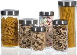 Sareva Voorraadpot - Glas / RVS Deksel - ø 8 Cm / 1 Liter -Keukenbenodigdheden Winkel opbergglas set 1 5